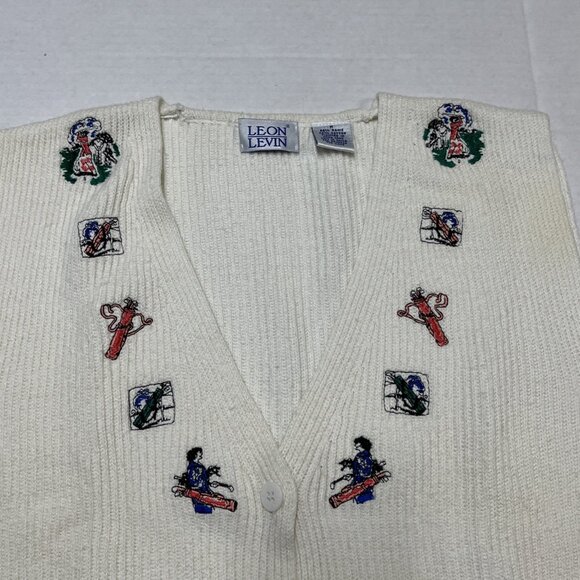 Vintage Leon Levin Sweater Vest Women M White Golf Theme Embroidered Button Down - Picture 4 of 9